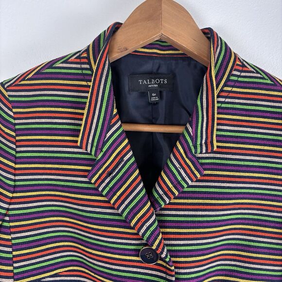 Talbots Women's 6P Petite Jacket Blazer Pink Blue White Green Striped Rainbow - Picture 2 of 5